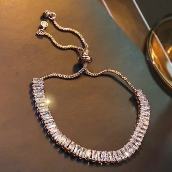 Rose Gold CZ bolo tennis bracelet with baguettes. 💎 - Picture 5 of 11